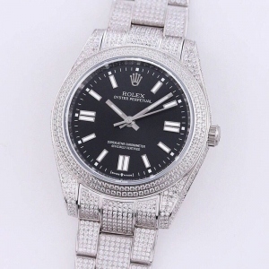 【限定カラー】 ロレックス 腕時計 スーパーコピー オイスターパーペチュアル  41 ブラック 全面ダイヤ メンズ rol79580